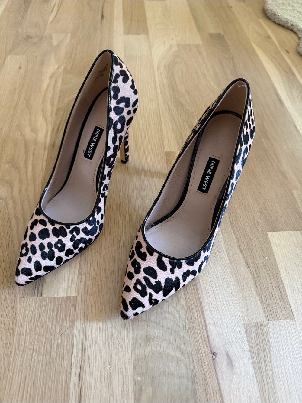Nine West Pink and Black Leopard Print Pointed-Toe Pumps
